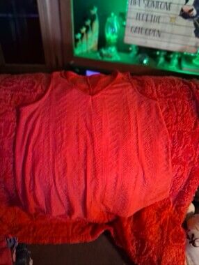 Bright Red Knit V-Neck Sweater Top